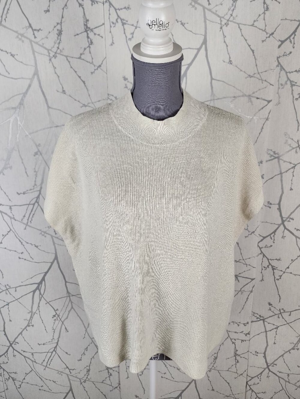 Eileen Fisher Ivory Organic Linen Cotton Knit Mockneck Square Top